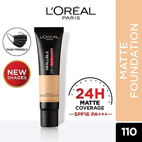 Image of L'Oreal Paris Liquid Foundation, Waterproof, Sweatproof And Heatproof, Oil-Control, Infallible 24H Matte Cover, 110 Rose Vanilla, 35 Ml (Pack of 2)