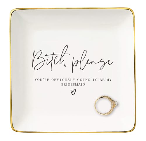 Bridesmaid Proposal Gift from Bride-Bridal Shower Gift-Wedding Present-Bachelorette Party Present for Her Besties,Best Friends Women-Jewelry Tray Trinket Holder Ring Dish-Will You Be My Bridesmaid