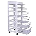 7 Tiers White Cart Storage Tower with 6 Clear Drawers, 6 Wide Storage Drawer Cart Wide Chest Plastic 6 Drawers Medium Cart with 4 Universal Wheels, 34.2