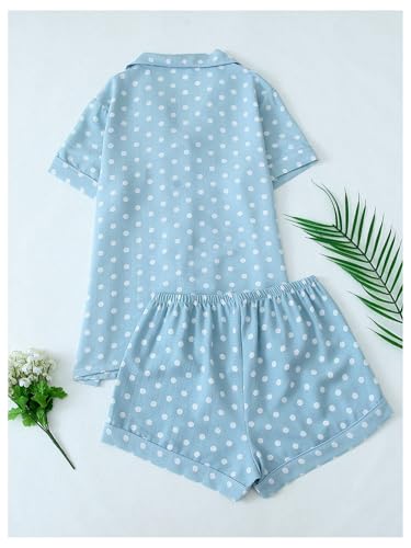 Image of BEAUDRM Women's Two Piece Pajama Sets Allover Print Short Sleeve Sleepwear Button Down Shirt and Bow Shorts Pj Set Loungewear