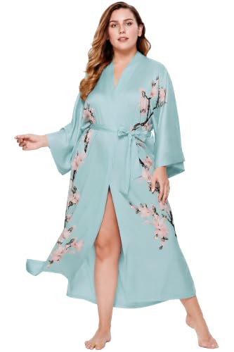Image of BABEYOND Kimono Robe Cover up with Box Long Floral Satin Sleepwear Silky Bathrobe Bachelorette Robe