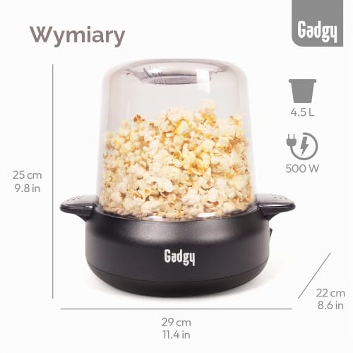 Gadgy Maszyna do Popcornu 4,5 L 500 W Nieprzywierająca | Przygotowuje do 100 g Popcornu w 4 do 5 minut z Ramionami miesz