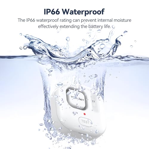 TECKNET Wassermelder, Eigenständiger Wassersensor mit kostenlosen Batterien, IP66 Wasserwarner, 120 dB Wasser Sensor, Batteriebetrieben, Wasseralarm für Küchen/Keller/Waschbecken/Boden (3er-Pack)