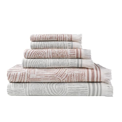 SOFE H&L | Arcana Luxury Turkish Cotton Towels Set of 6 (2 Bath Towels 2 Hand Towels 2 Wash Cloths) Green & Coffee | Thin Bath Towels, Soft, Durable, Absorbent - Decorative Towel Sets for Bathroom