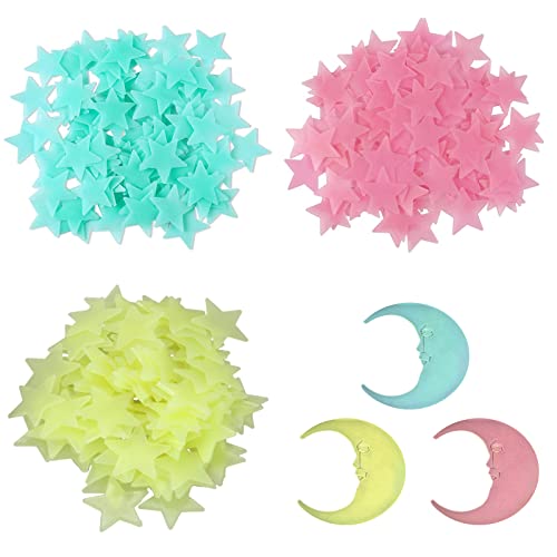 AUXHCYL Leuchtsterne Selbstklebend, 300 Stück Leuchtende Aufkleber Sterne und 3 Mond Leuchtsterne Kinderzimmer, Erstellen Realistischen Sternenhimmel, Raumdeko Cover