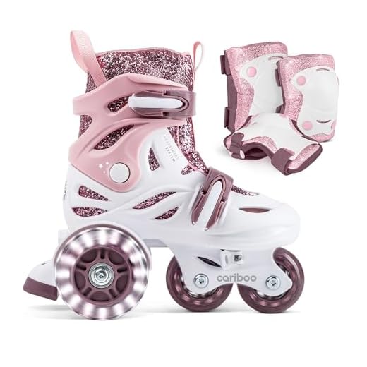 Cariboo Patines para Niños - Ajustables - para Principiantes - Set con Protectores de Rodillas, Codos y Muñecas - Ballerina Rosa-Violeta