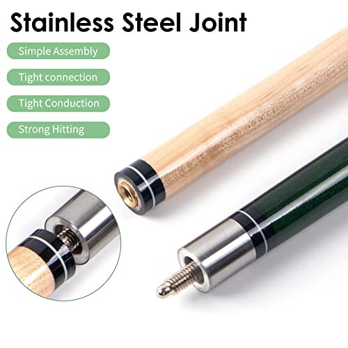 Pool Cue Stick, 58'' Snooker Play Cue Professional Billiard Sticks 18,19,20,21,22 Oz 2-Piece For Pool Table Sports (Green, Maple Wood) #TOP5