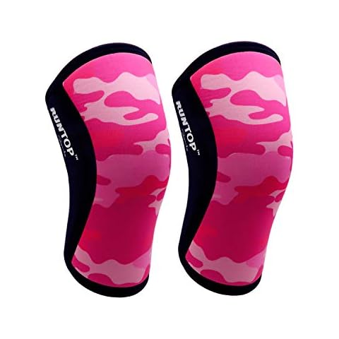 RUNTOP Knee Sleeves(1 PAIR) 7 mm Neoprene Knee Supports Pain Compression Brace Cap for Squats Cross Fitness Training WODS Weightlifting Powerlifting Knee Pads For Men Women Kids (XXL, Pink Camo) Cover