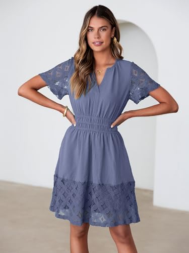 Image of Simplee Womens Boho Summer Dresses Casual Wedding Guest V Neck Short Sleeve Empire Waist A Line Tiered Mini Dress