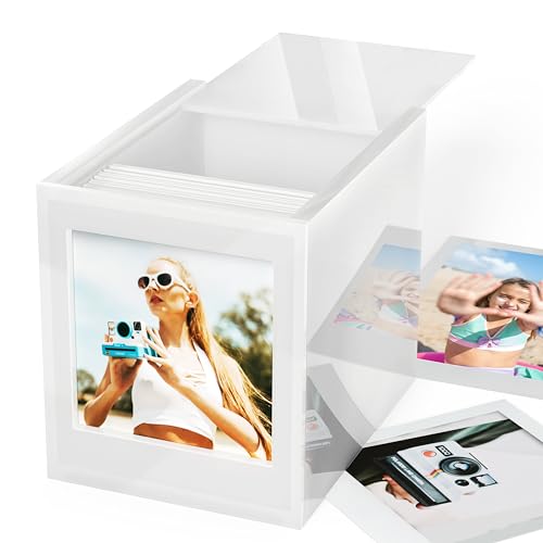 WINKINE Polaroid Boîte de rangement en acrylique pour photos Polaroid i-Type/600/SX-70/Instax Square Film, 10,6 x 8,9 cm avec couvercle coulissant, alternative au livre d'or de mariage, cadre photo