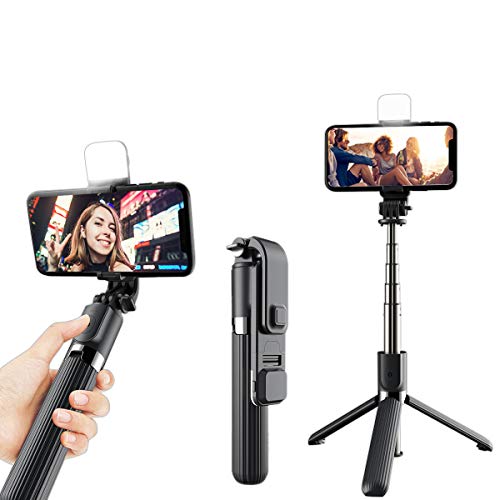Selfie Stick Tripod With Fill Light & Bluetooth Wireless Remote And Portable Cell Phone Tripods For Iphone Android Phone Video Recording Live Stream/Makeup #TOP27