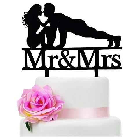 Jimhamhug Couple Fitness Wedding Cake Topper, Black Acrylic Mr & Mrs Couple Fitness Cake Topper for Wedding/Bridal Shower/Engagement Party Decorations Cover
