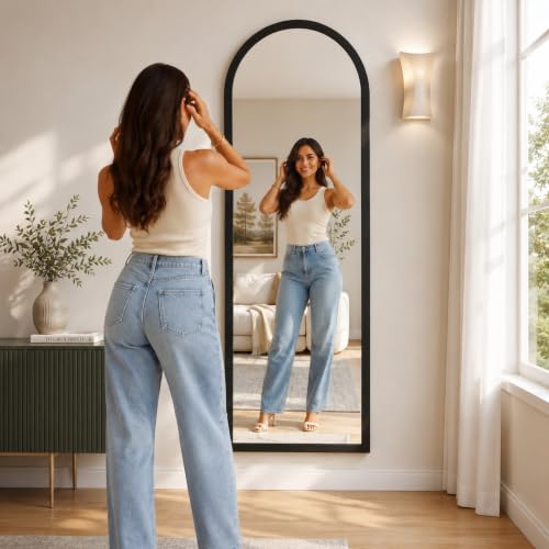 Image of Creative Arts n Frames 45X150 CM Full Length Dressing Chevel Long Strong Framed HD Mirror for Bedroom Living Room Home Office (Classic Black 18x60 inch Full Length Framed Arch HD Mirror)
