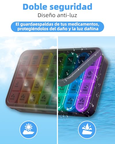 Miniatura 9 de Colorwing Pastillero Semanal 4 Tomas, Gran Capacidad, Desmontable, Negro