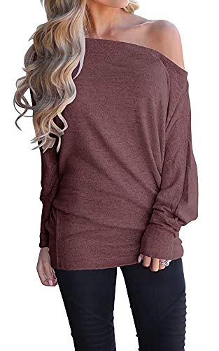 Image of GOLDSTITCH Women's Off Shoulder Tops Casual Loose Batwing Sleeve Shirts Tunic Knit Oversized Pullover Sweater