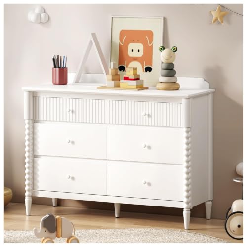 Image of JOINICE White Dresser and Nightstand Set for Bedroom, Jenny Lind Spindle