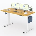 FLEXISPOT E1 Plus 140 * 80cm Electric Height Adjustable Standing Desk ONE PIECE Sit Up Desk with Memory Smart Panel Backpack Hook, Home Office (White Frame+ Maple Desktop)
