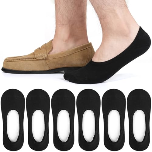 Image of Caldodo Mens Invisible No Show Socks 6-8, Low Cut Non Slip Trainer Socks Hidden Liner Loafer Socks, 6 Pairs, Black