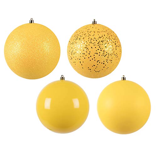 Vickerman 6" Yellow 4-Finish Ball Ornament Assortment, 4 per Box