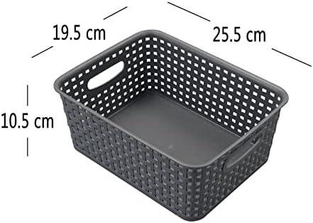 Buyitt Set of 6 Plastic Storage Baskets, Woven Rattan Storage Basket, Desktop Storage Basket, Grey