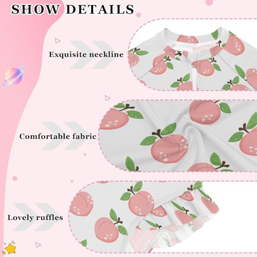 Pink Peach Fruit Girls Long Sleeve Rashguard Swimsuit UV Protection One-Piece Swimwear Bathing Suit B04051224