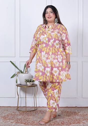 Image of NISHIRE Women's Cotton Floral Co-ord Kurta Set, Plus Size Stylish Ethnic Wear Set
