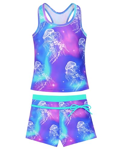 Image of Girls Swimsuits 2 Piece Summer Boyshort Bathing Suit Rash Guard Swimwear for Kids Child Beach with Sun Protection