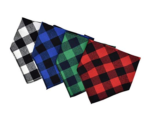 Diyafas 4pcs Klassisches Kariertes Hundehalstuch Baumwoll Bandana Welpen Halstuch Haustier Dreieck Schal für Kleine Mittlere und Große Hunde Katzen
