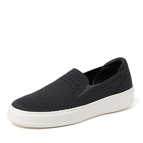 Dearfoams Women's Slip-On Lightweight Comfortable Sophie Loafers with Arch Support, Black Solid, 9
