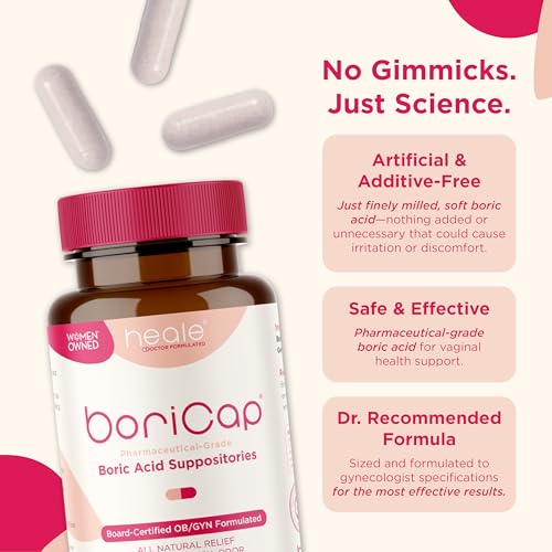 Image of BoriCap Heale 600mg Boric Acid Suppositories | for Vaginal Odor | 30 Count & Plus 7 Applicators | Made in the USA