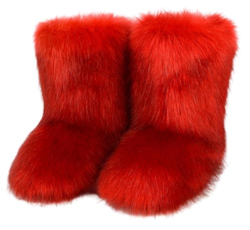Women's Fluffy Furry Snow Boots Faux Fur Mid-Calf Flat Booties - Main Image