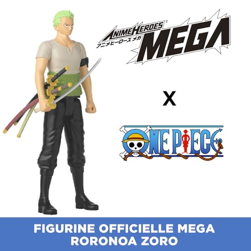 BANDAI - Anime Heroes - One Piece - Figurine Anime Heroes Mega 30 cm Zoro - Grande Figurine articulée Roronoa Zoro - Licence Officielle One Piece - Jouet Enfant 4 Ans et + - 38332