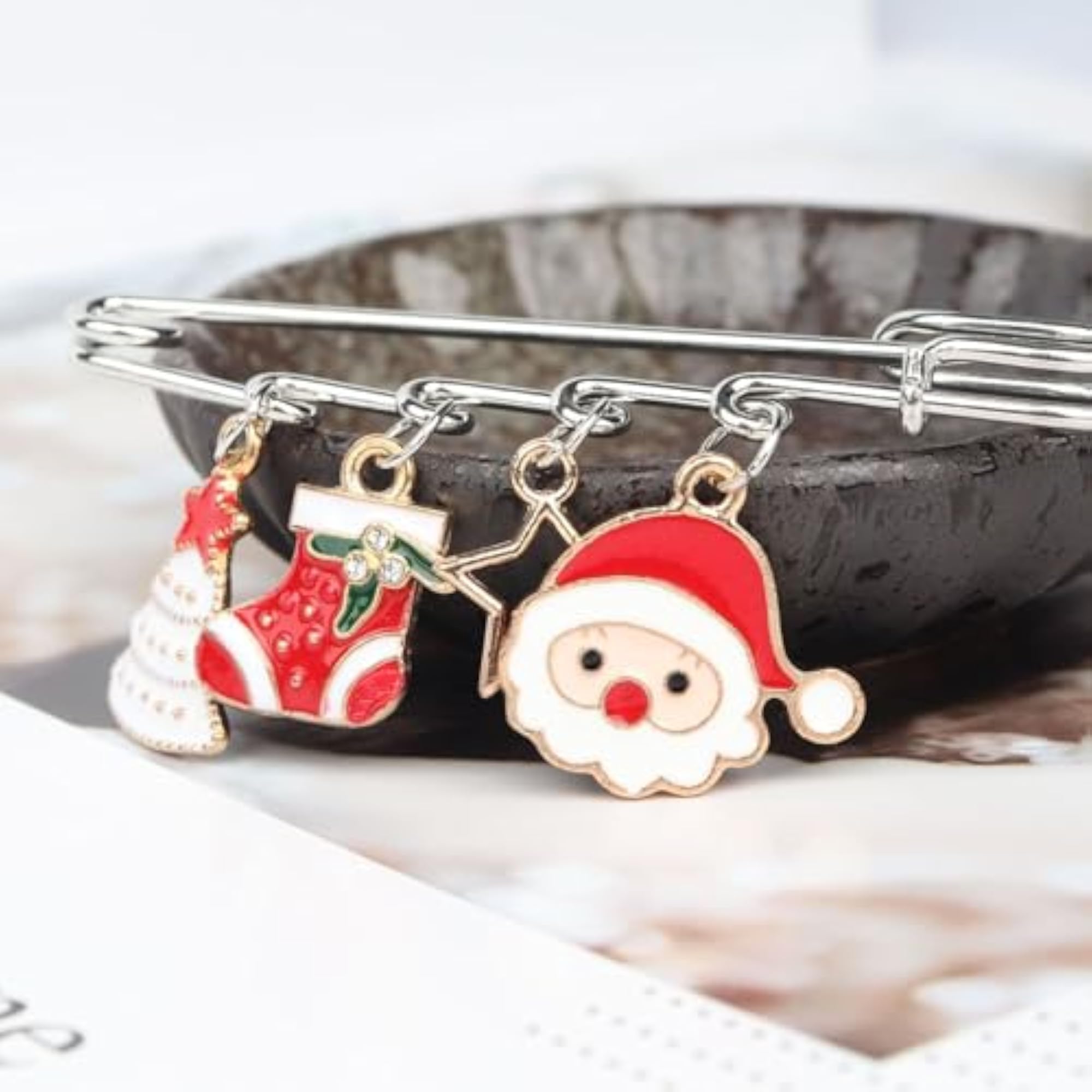 Silver Christmas Safety Pin Brooch, Festive Accessory