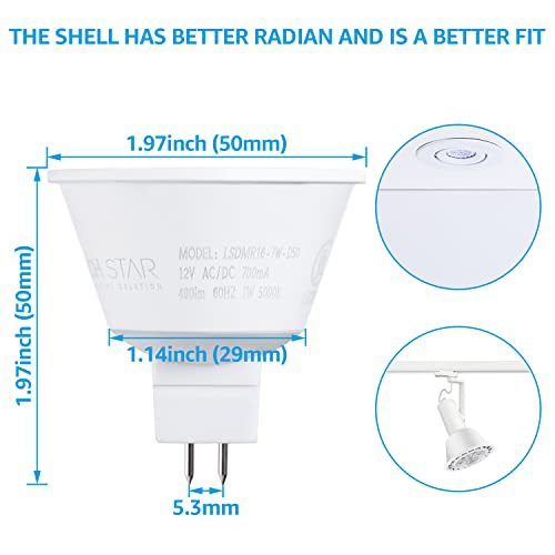Torchstar 12-Pack Mr16 Led Bulb Dimmable, 7W 12V 490Lm 50W Equivalent, 5000K Daylight, Gu5.3 Bi-Pin Base Mr16 Led Spotlight, Led Mr16 Light Bulbs For Recessed And Track Lighting, Ul & Es Listed #TOP5