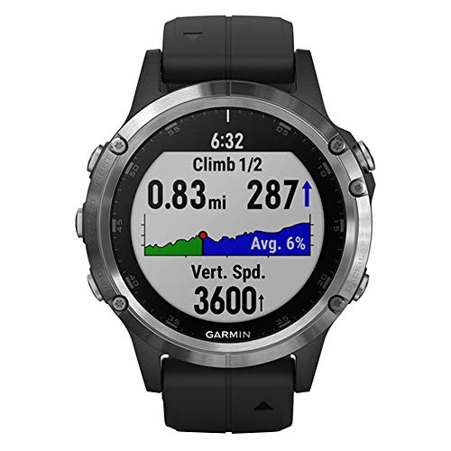 Garmin fenix 5 Plus, Premium Multisport GPS Smartwatch, Features Color Topo Maps, Heart Rate Monitoring, Music and Contactless Payment, Black/Silver