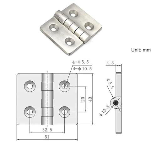 Charnière robuste à roulement 6 sections pour porte épaisse 51x40mm - 3