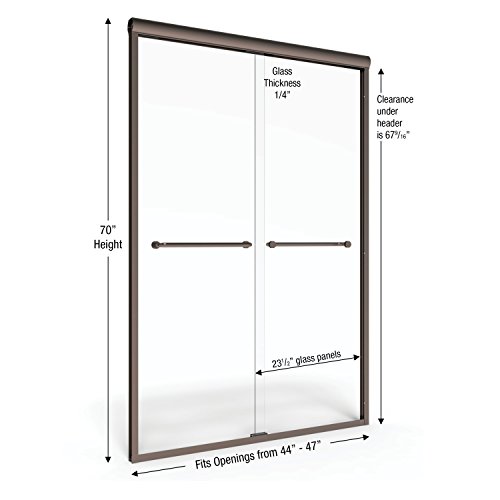 Basco Infinity Semi-Frameless Sliding Shower Door, Fits 44- 47 inch opening, Clear Glass, Oil Rubbed Bronze Finish