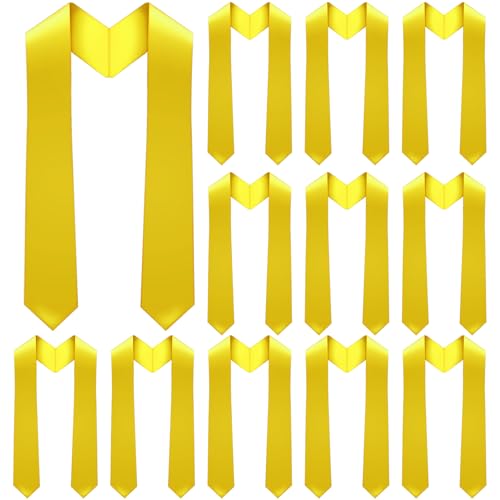 Geyoga 12 Pieces Unisex Graduation Stole Bulk Sublimation Blank Grad Sash Plain Graduate Honor Stole, 70 Inches(Yellow)