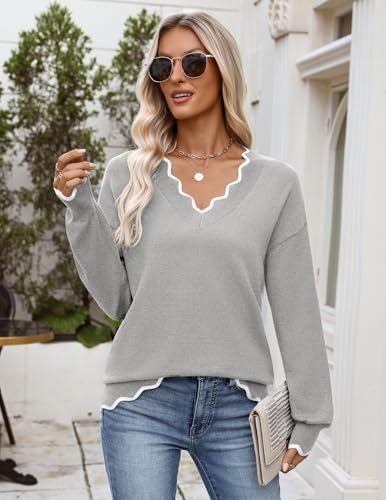 Image of Zeagoo Women's 2026 Fall V Neck Sweater Long Sleeve Lightweight Knit Tops