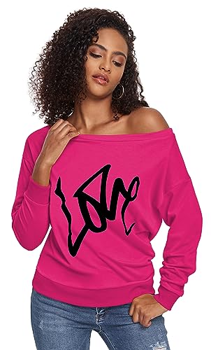 Am Clothes Womens Tops Plus Size Sweatshirts Sweaters Shirts Long Sleeve Oversized Fall Off Shoulder T-Shirts Rosered Xl #TOP1
