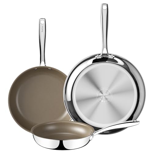 Redchef Edelstahl Keramik Pfannenset Induktion 20 cm 24 cm 28 cm Bratpfanne Ohne Ptfe Und Pfoa Pfas, Pfanne Keramikbeschichtung Induktionsgeeignet, Backofenfest, Spülmaschinenfest