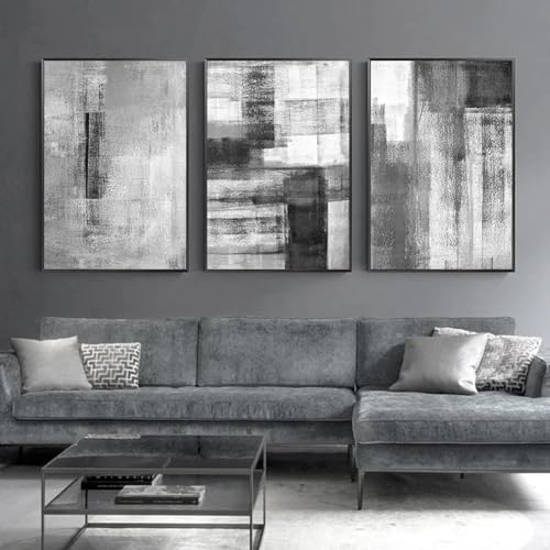 KEBIA Peinture artistique grise et blanche triptyque moderne pour habiller un mur vide