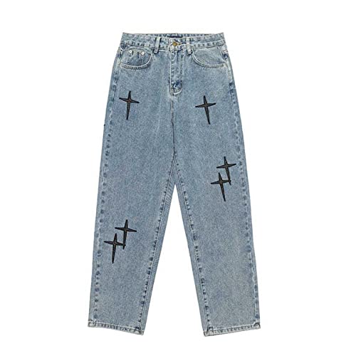 TRUEVIRON-C Embroidered Jeans Couple Straight Trousers Autumn Fashion High Street Hip-hop Style Loose Wide-Leg Trousers Trend
