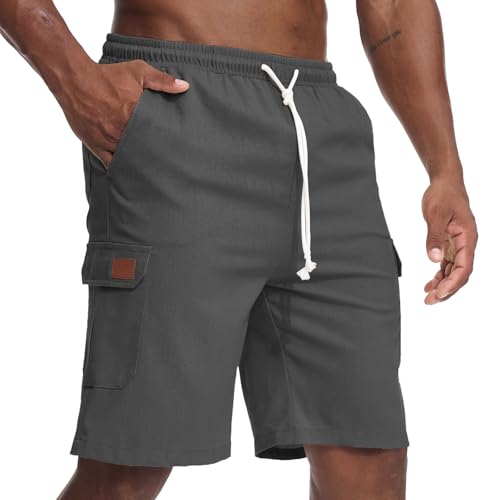 Zetieny Pantalones Cortos Hombre de Lino Bermudas Shorts de Verano Informales Pantalon Corto de Playa con Múltiples Bolsillos