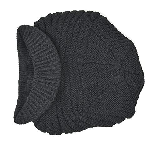 SSK Rasta Dread Knit Tam Hat - "Dreadlocks Cap" (Medium Length Solid Black, with Brim)