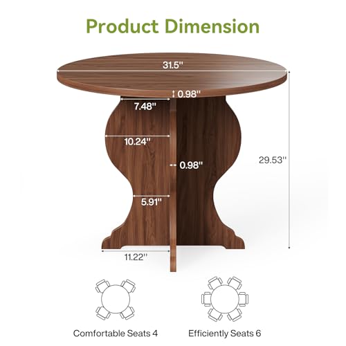 Tribesigns Round Dining Table for 2-4, 31.5" Circle Kitchen Dinner Table with Wooden Curved Pedestal for Small Spaces, Dining Room, Kitchen, Apartment, Rustic Brown - Image 2