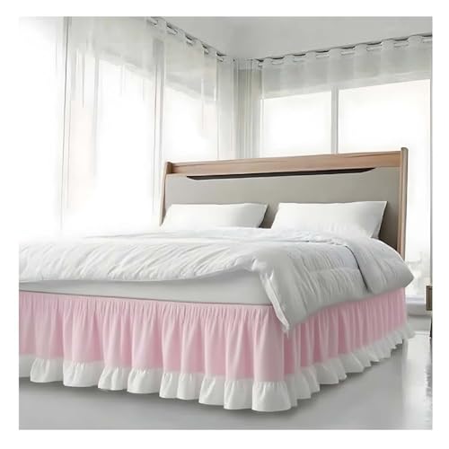 Jupe de Lit Cache Sommier à Volants - Enveloppant et Élastique - Hauteur 38cm - Facile à Enfiler et Nettoyer(Rose,150x200+38 cm)