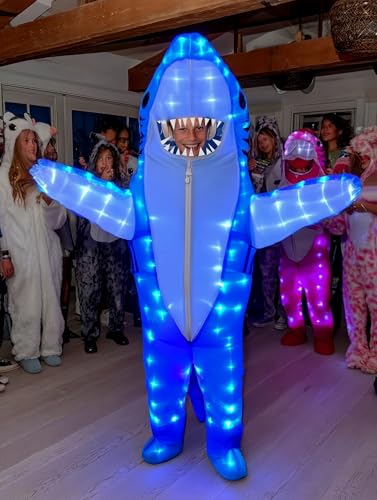 Disfraz inflable de tiburón con luces LED para adultos y niños