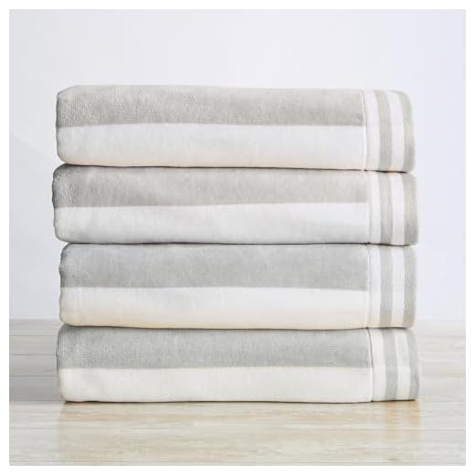 Great Bay Home Large Beach Towel Set of 4 - Soft Cabana Striped Beach Towels for Adults and Velour Pool Towels 100% Cotton - Lightweight Quick Dry Beach Towel Pack - Beach Towel for Travel