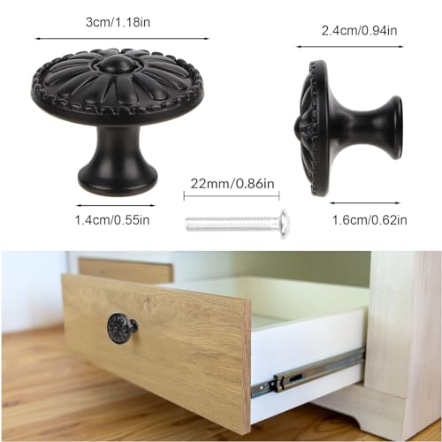 RUNEAY Furniture Knobs Vintage Black Pack of 12 Plastic Cabinet Knobs 32 mm ABS Drawer Knobs Door Knobs Dresser Knobs for Cupboard Drawers - Image 2